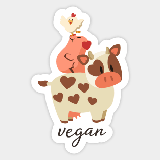 Happy Cow, Pig, and Chicken - Vegan Sticker